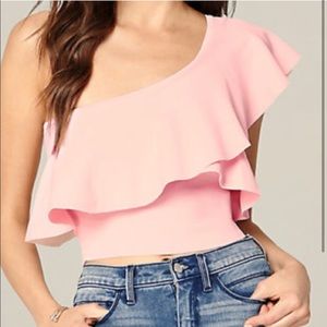 Bebe one shoulder ruffle top